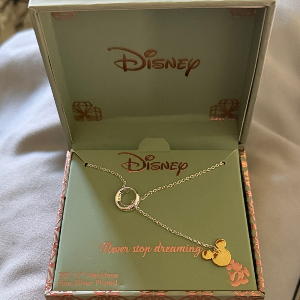 Disney Silver and Gold Mickey Necklace "Never Stop Dreaming"